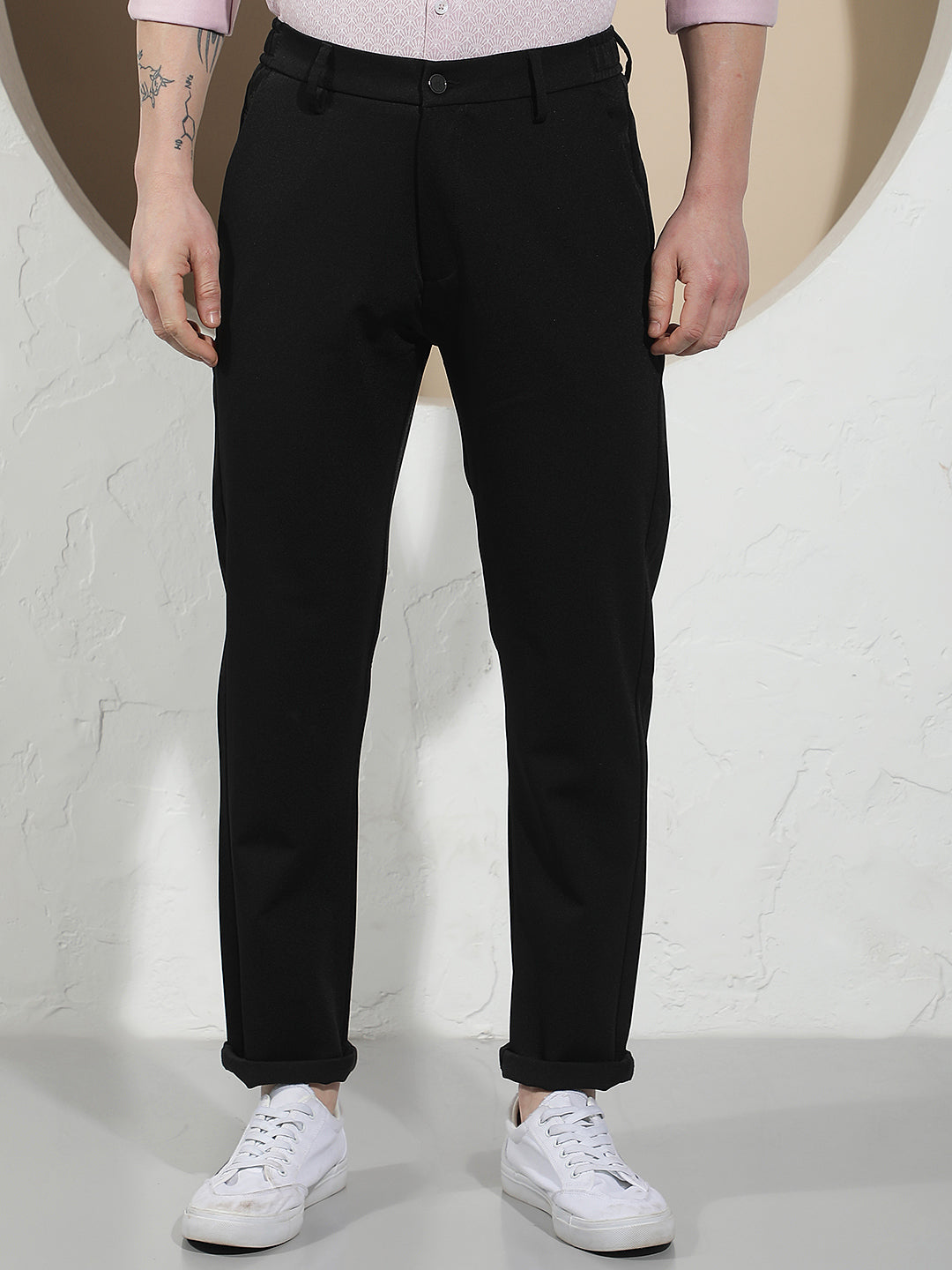 Chic Carbon Black Knitted Trousers
