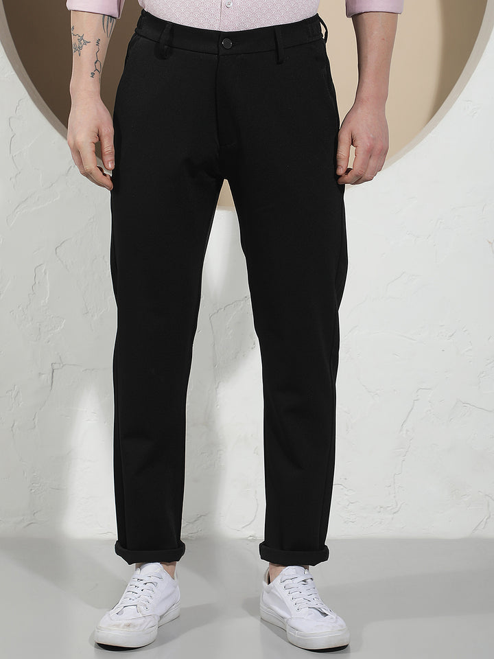 Chic Carbon Black Knitted Trousers