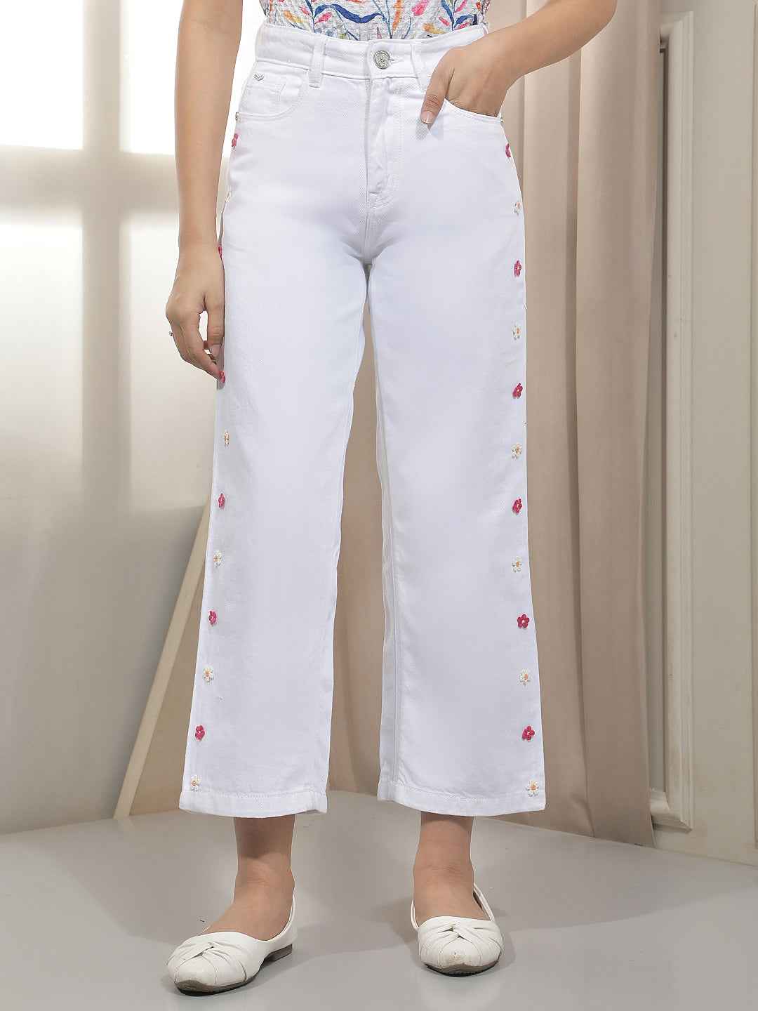 White 100% Cotton Straight Jeans