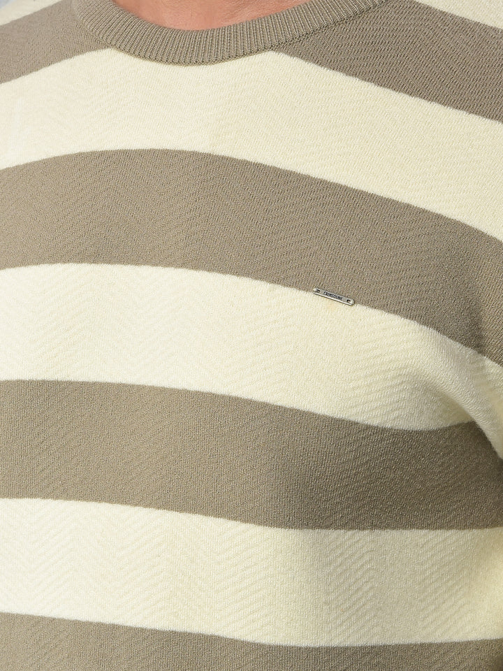 Beige Horizontal Stripes Sweater