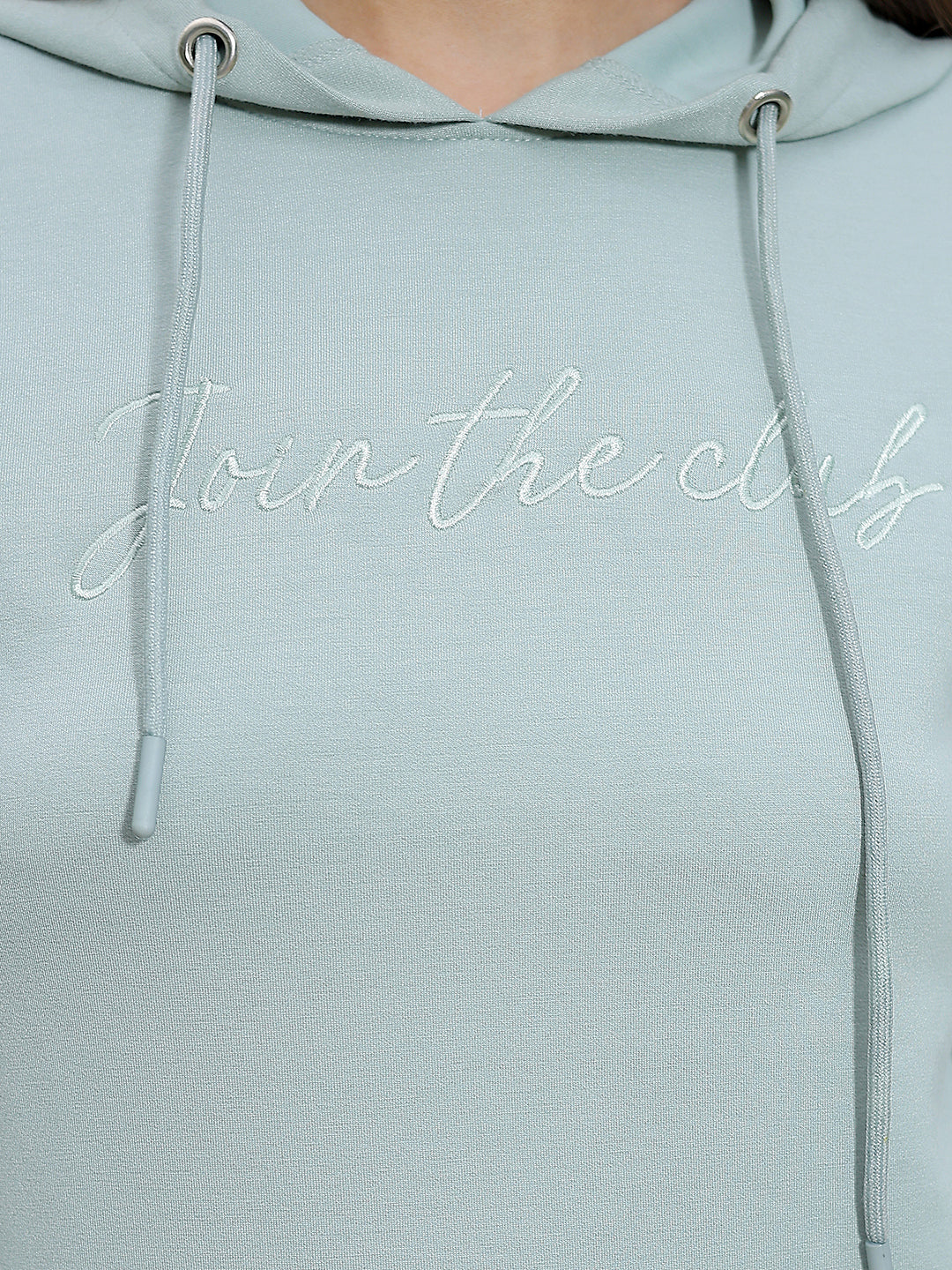 Green Typographic Print Hooded Neck Sweatshirt