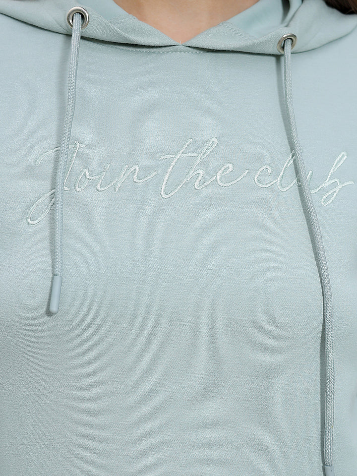Green Typographic Print Hooded Neck Sweatshirt