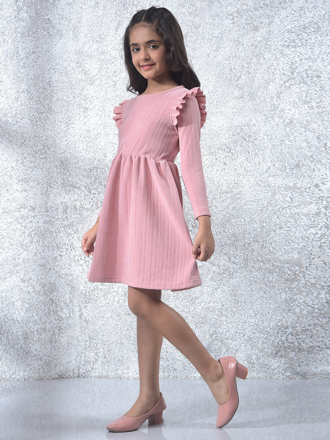 Pink Jacquard A-Line Dress