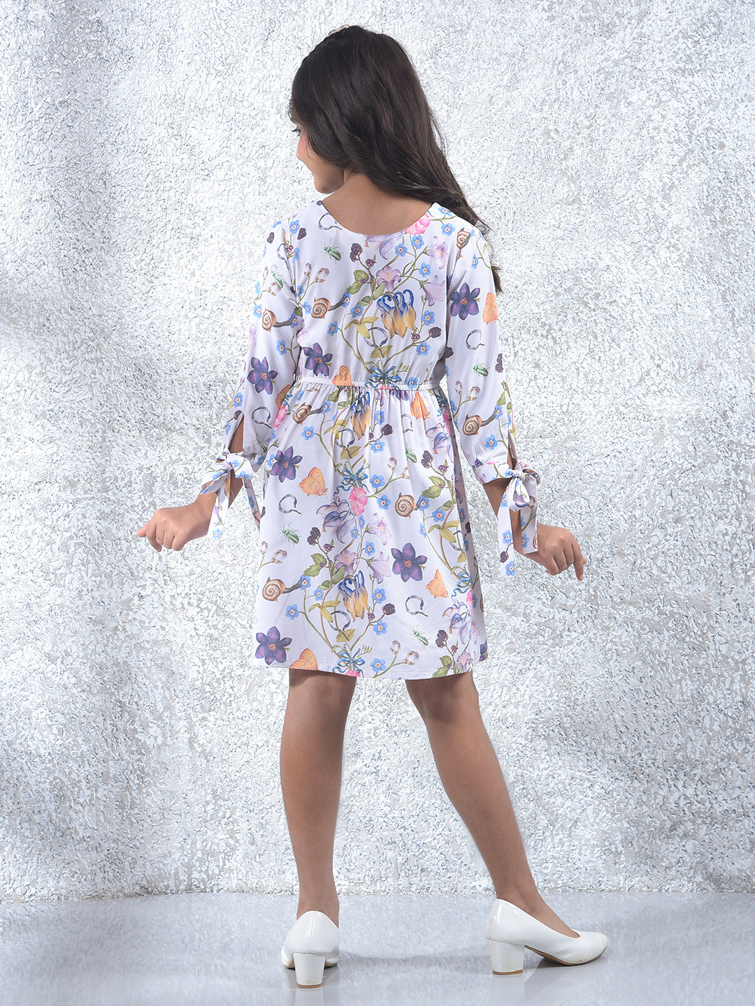 White Floral Print A-Line Dress
