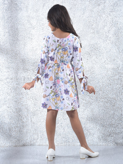 White Floral Print A-Line Dress