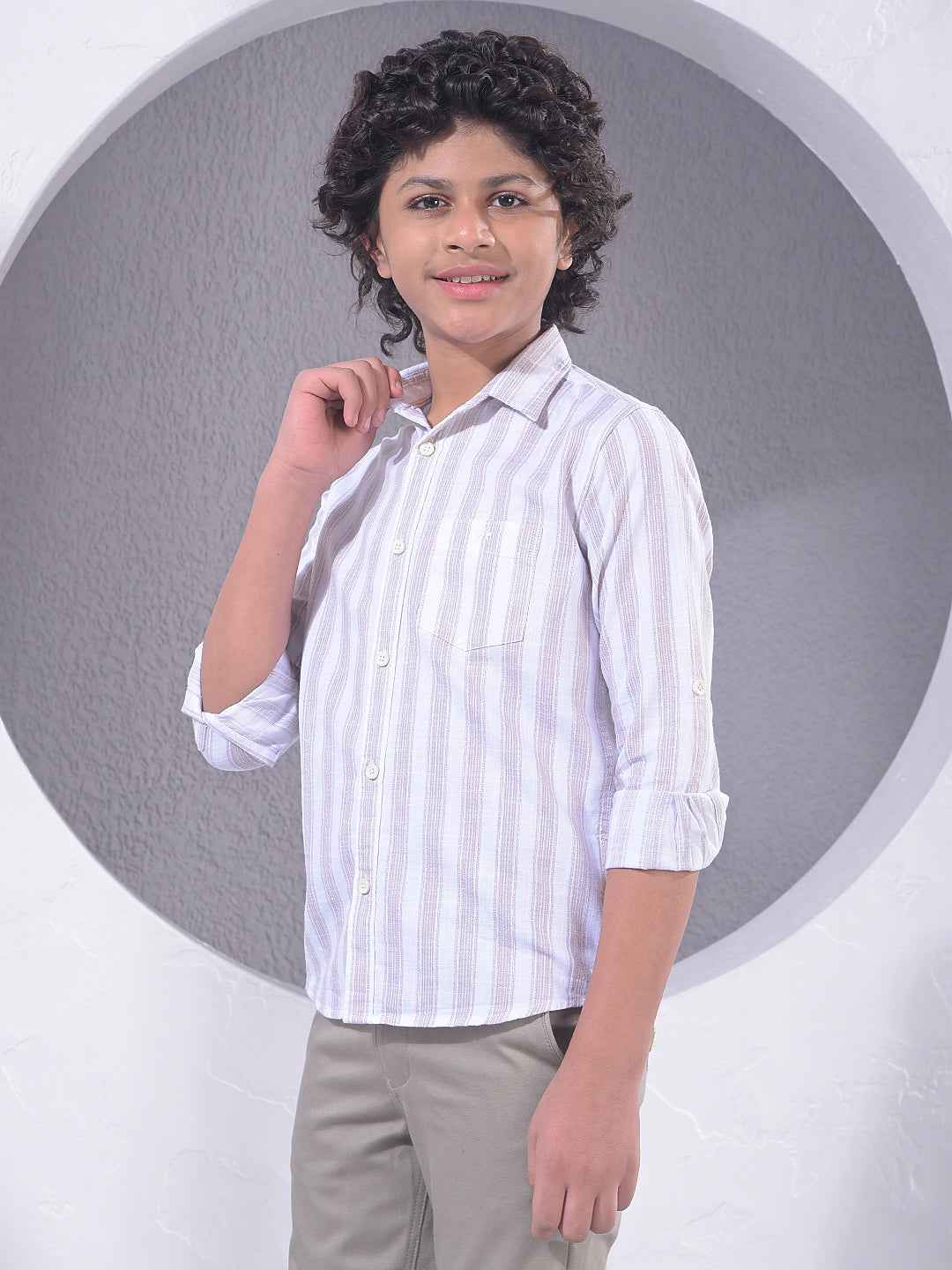 Purple Vertical Stripes 100% Cotton Shirt