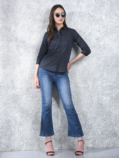 Printed Navy Blue Shirt-Women Shirts-Crimsoune Club