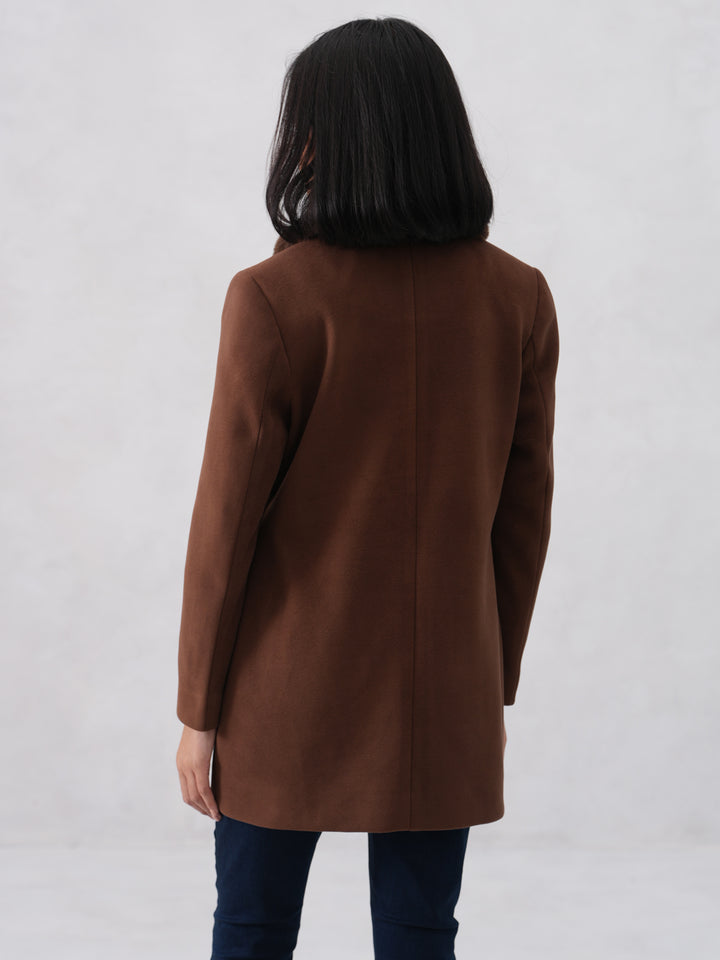 Faux Fur Collar Brown Coat