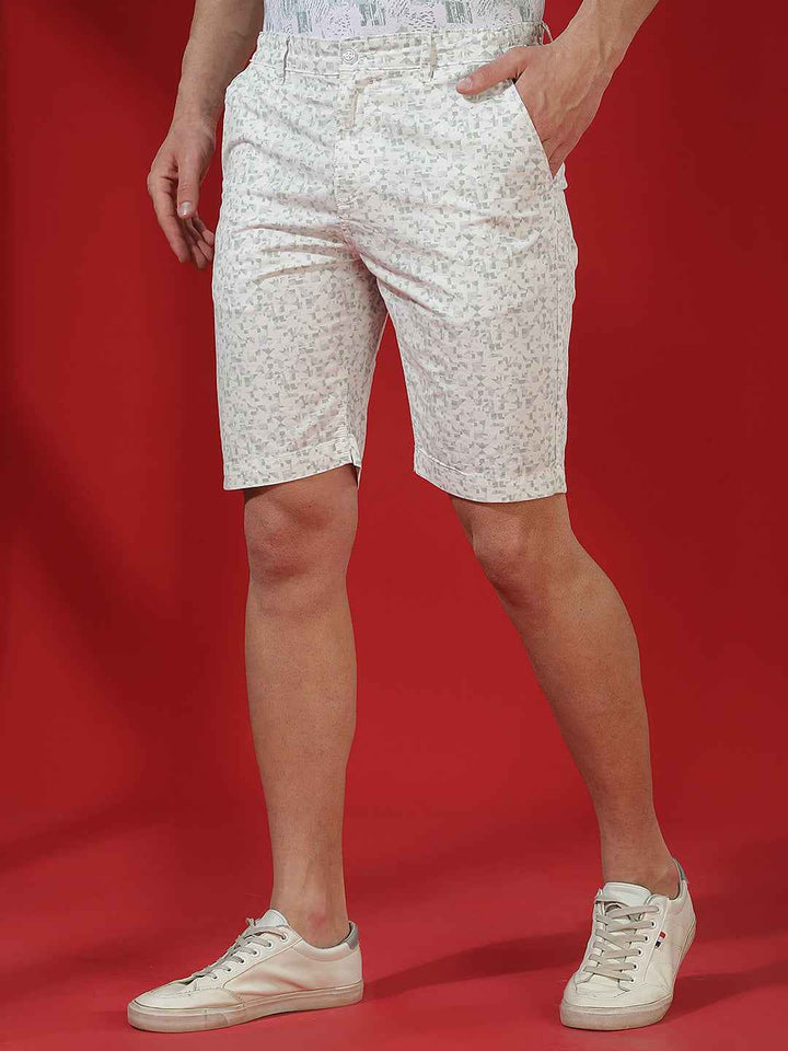 White Printed 100% Cotton Shorts