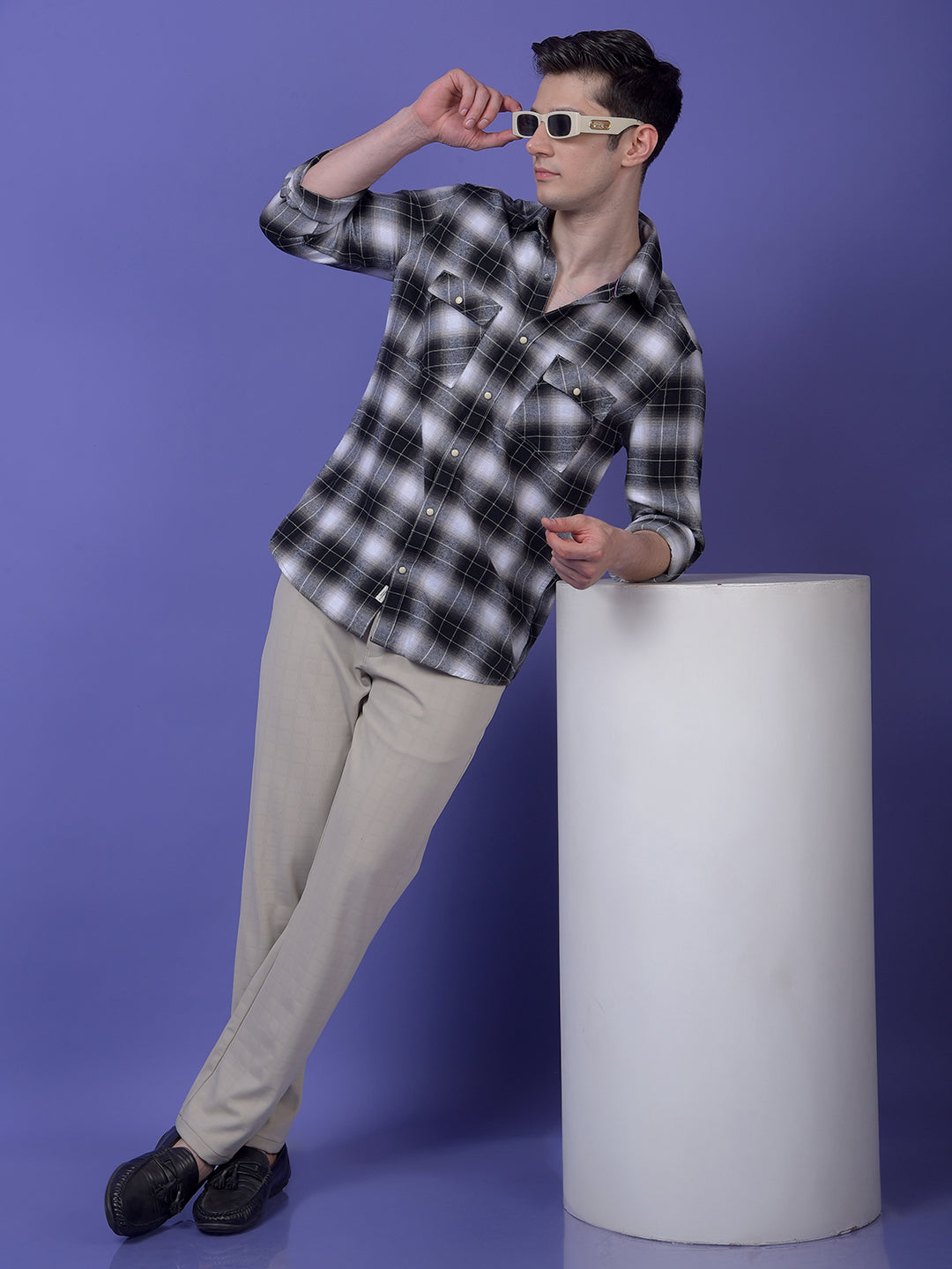 Elevated Beige Checked Trousers