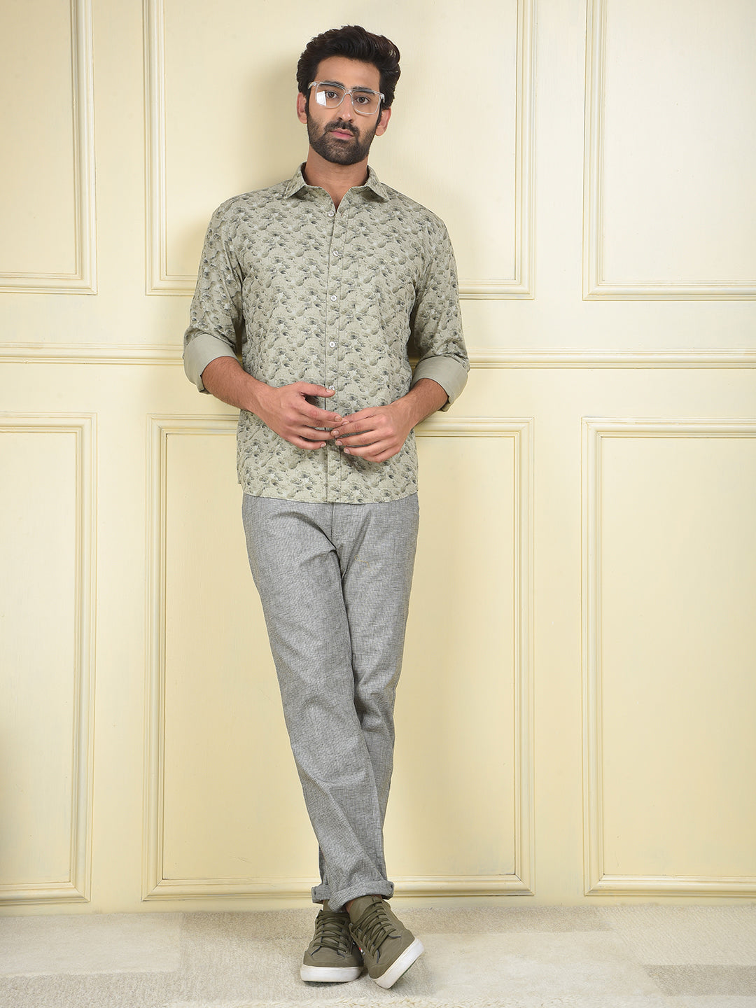 Bold Edge Olive Floral Print Shirt