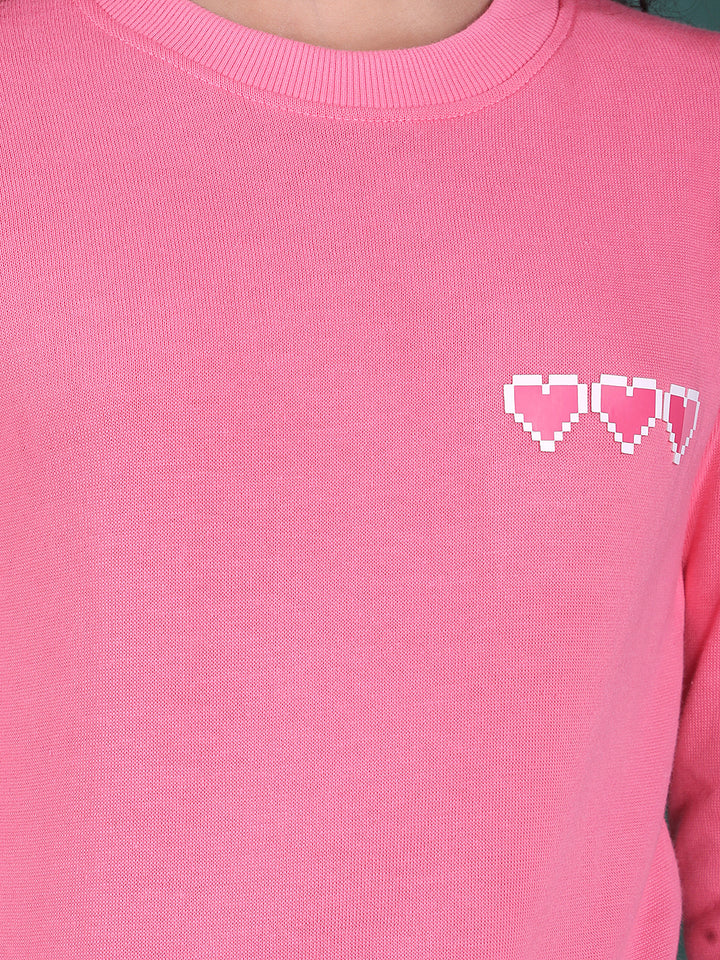 Pink Hearts Embellished Sweatshirt