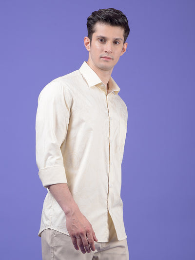 Beige Printed Modal Shirt