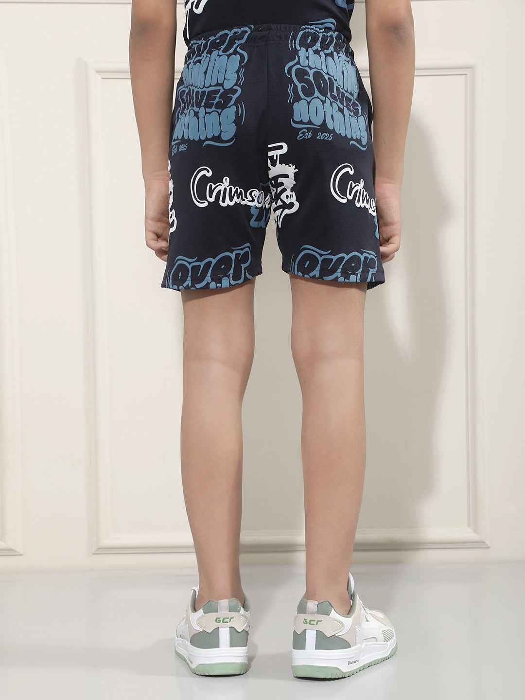 Navy Blue Typographic Print Shorts