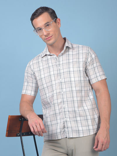 Beige Checked 100% Cotton Shirt