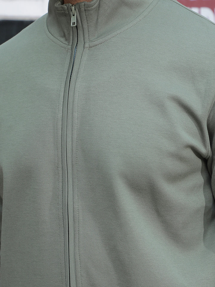 Olive Front Open Sweatshirt