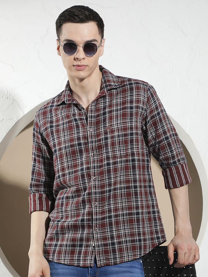 Maroon Checked 100% Cotton Shirt