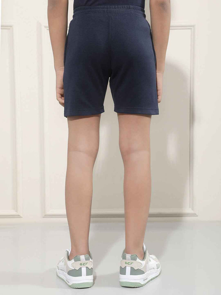 Navy Blue Typographic Print Shorts