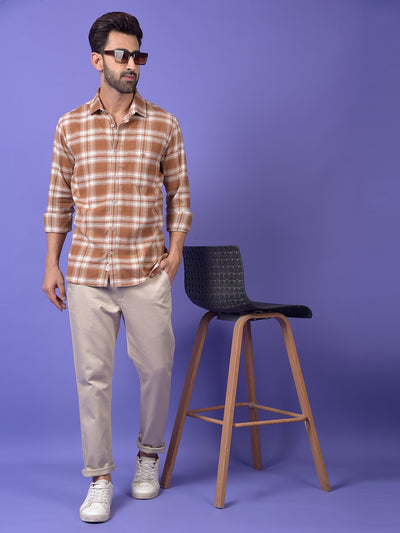 Brown Checked 100% Cotton Shirt