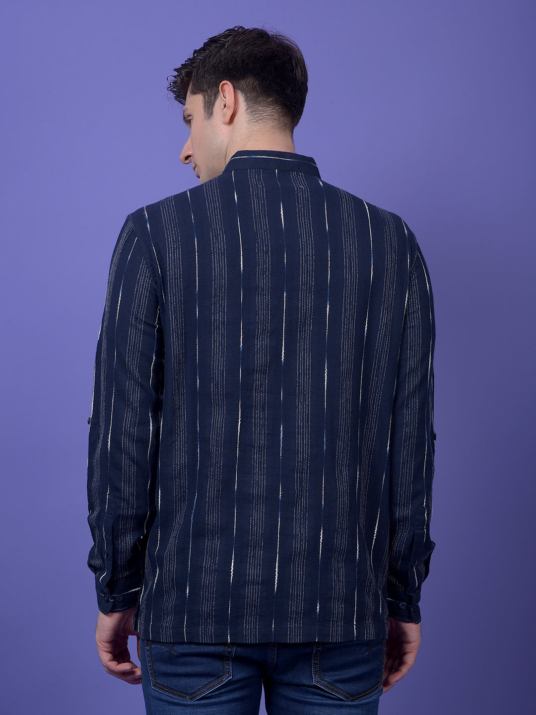 Navy Blue Vertical Stripes 100% Cotton Kurta