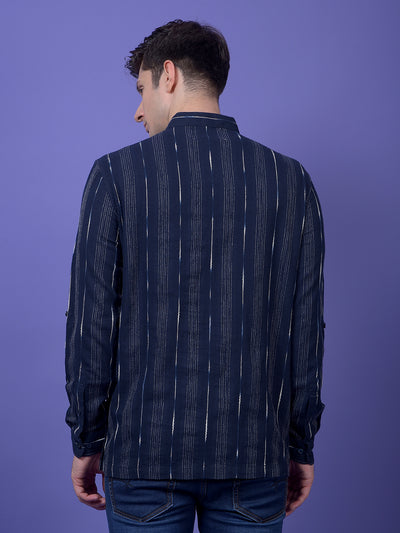 Navy Blue Vertical Stripes 100% Cotton Kurta