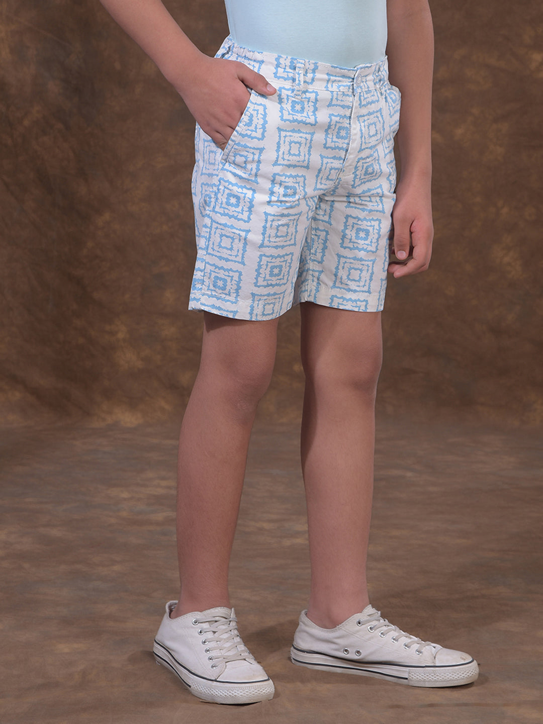 Blue Printed 100% Cotton Shorts