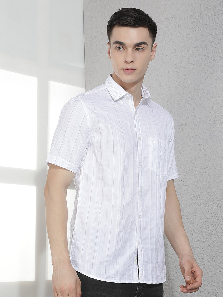 White Horizontal Stripes 100% Cotton Shirt