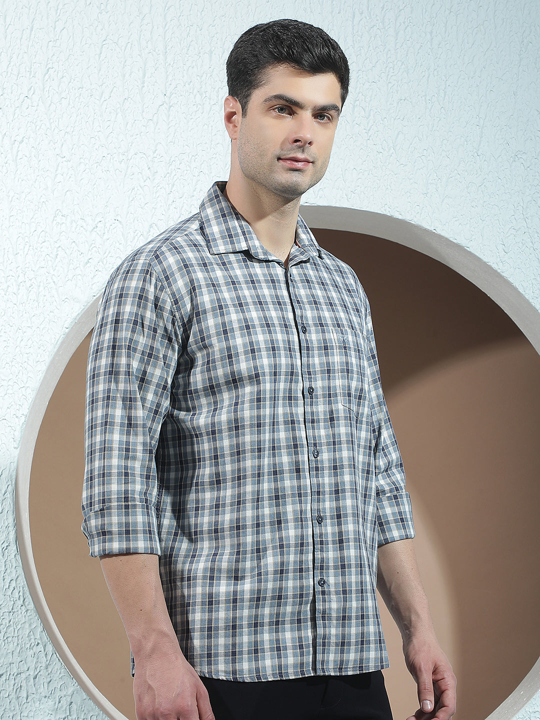 Teal Green 100% Cotton Checked Shirt