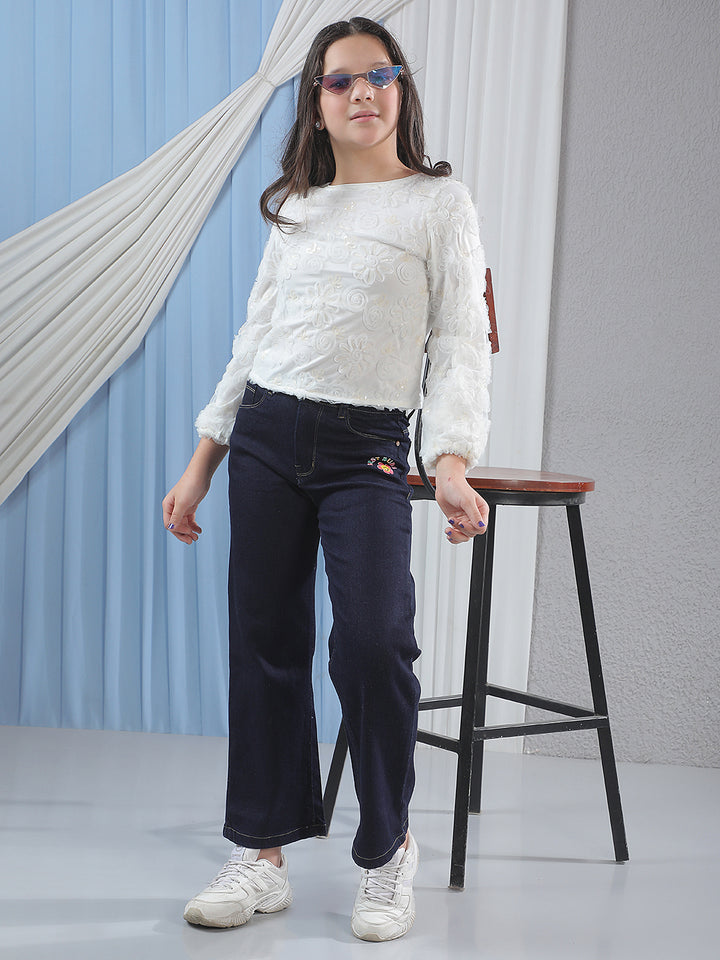Blue Wide Leg Stretchable Jeans