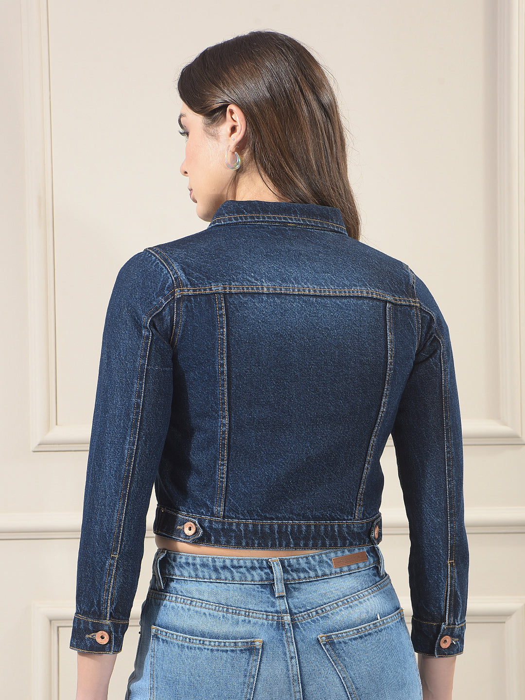 Blue 100% cotton Crop Denim Jacket