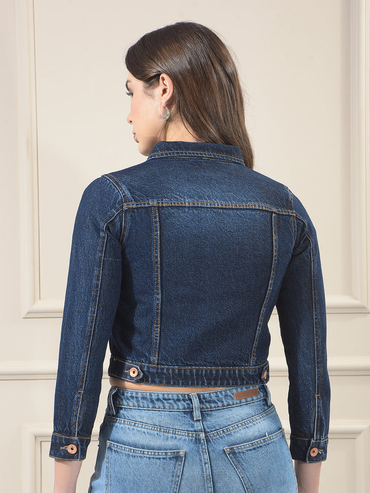 Blue 100% cotton Crop Denim Jacket