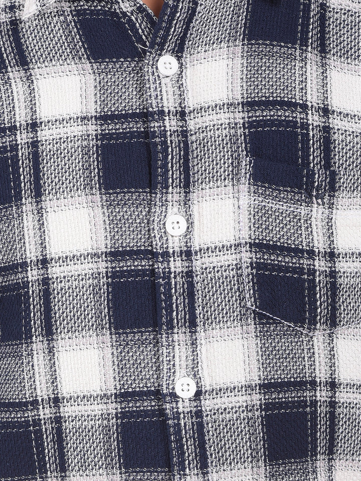 Navy Blue Checked 100% Cotton Shirt