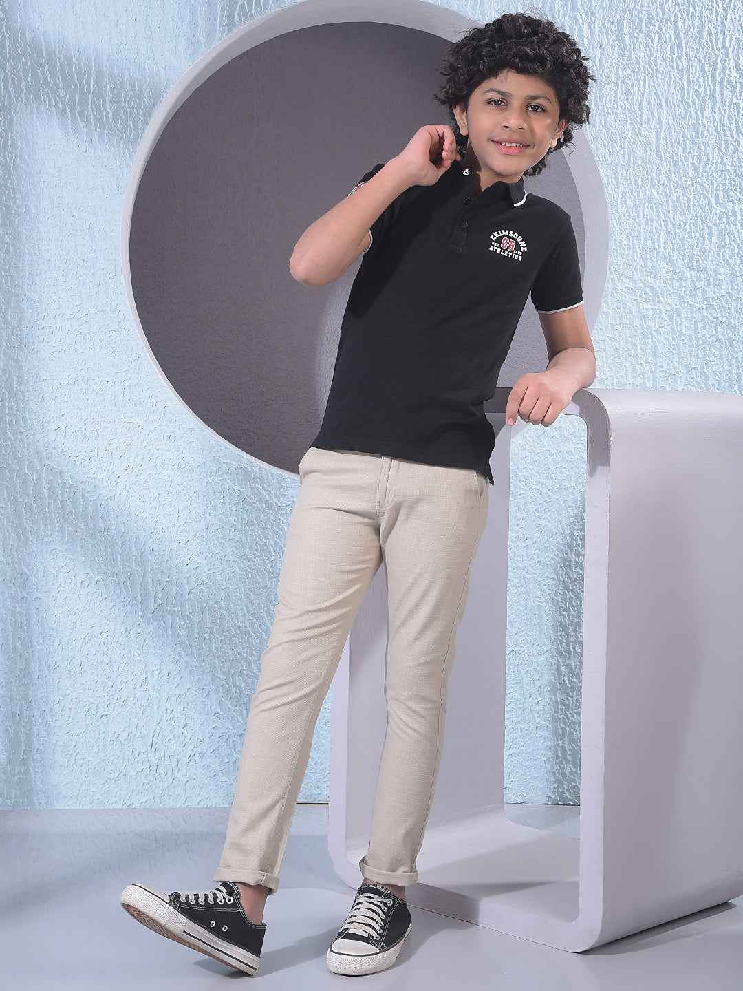 Black Typographic Print Polo Neck T-Shirt