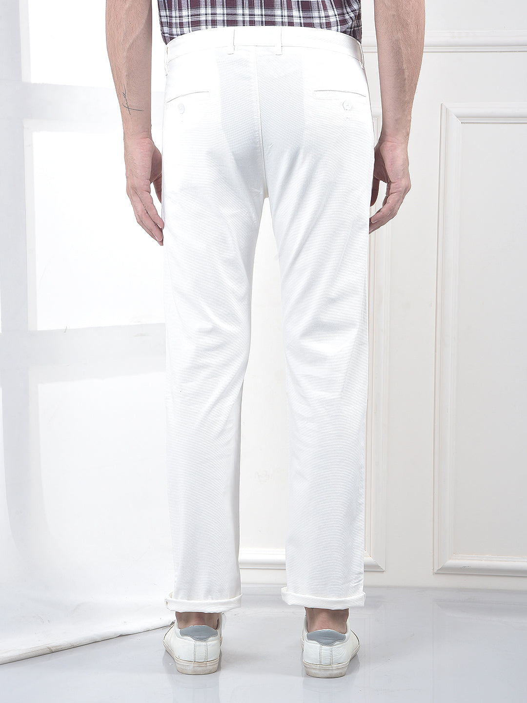 White Clean-Cut Straight Trousers
