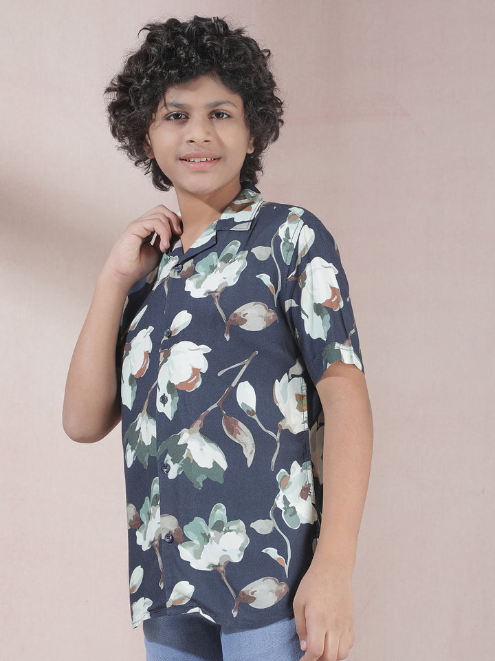 Green Floral Print 100% Cotton Shirt