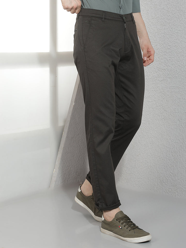 Midnightflex Slim Dobby Olive Trousers-Men Trousers-Crimsoune Club