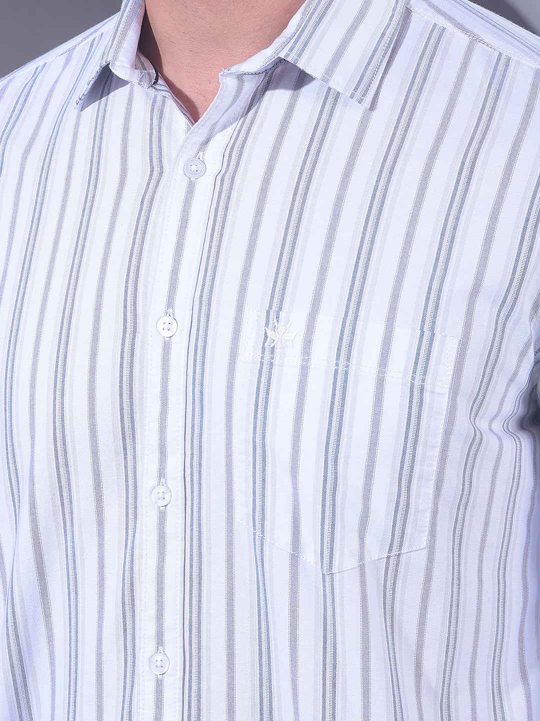 White 100% Cotton Vertical Stripes Shirt