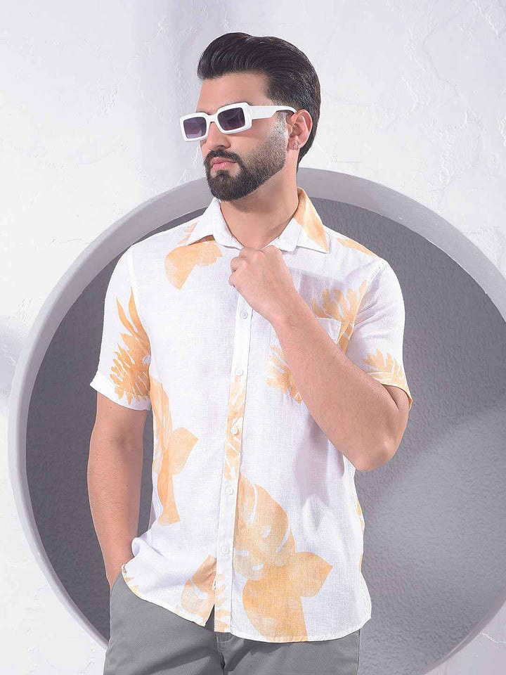 Yellow Floral Print Linen Shirt