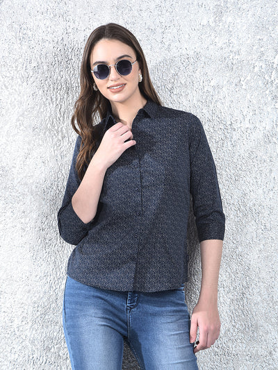 Printed Navy Blue Shirt-Women Shirts-Crimsoune Club