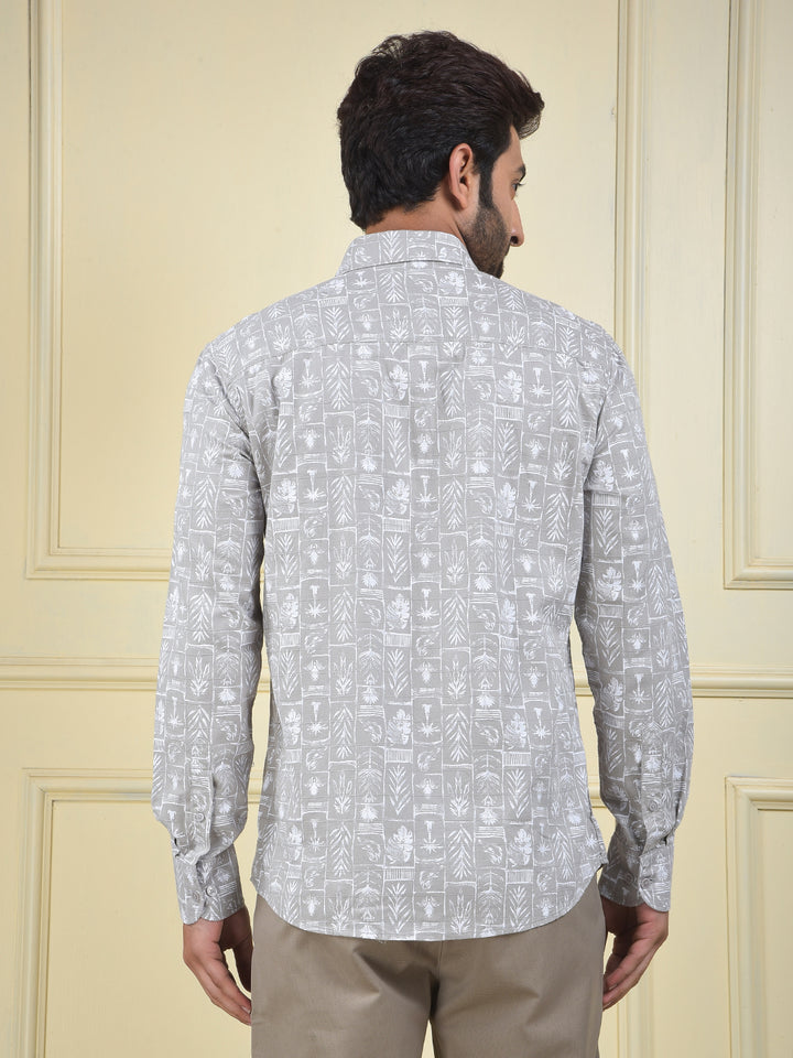Grey Floral Print 100% Cotton Shirt