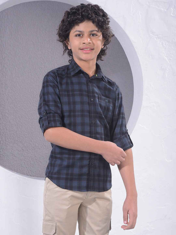 Navy Blue Checked 100% Cotton Shirt