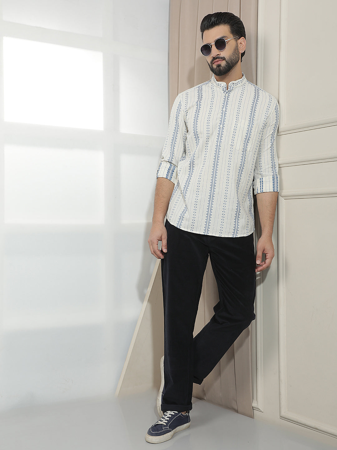 Blue Verical Stripes Shirt