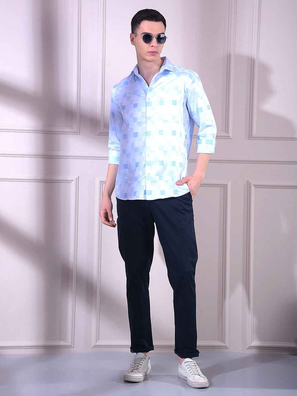 Blue Printed 100% Cotton Shirt