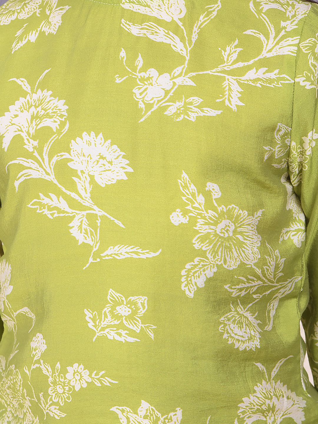 Green Floral Print High Neck Top