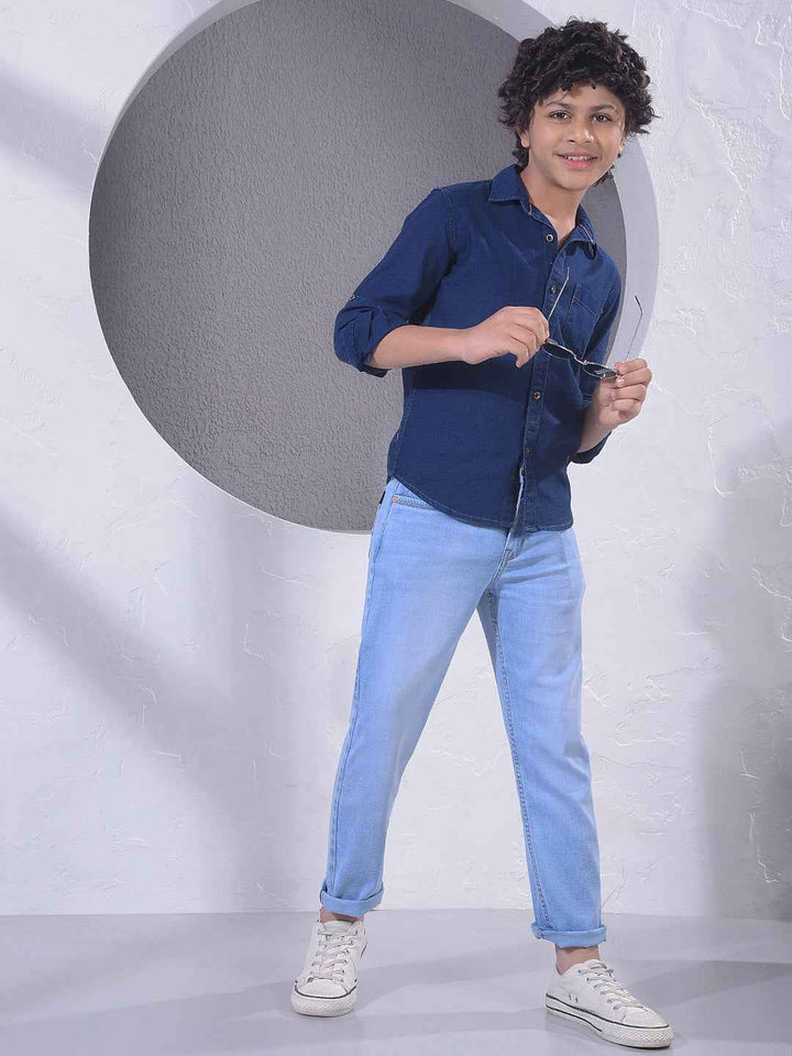 Blue 100% Cotton Denim Shirt