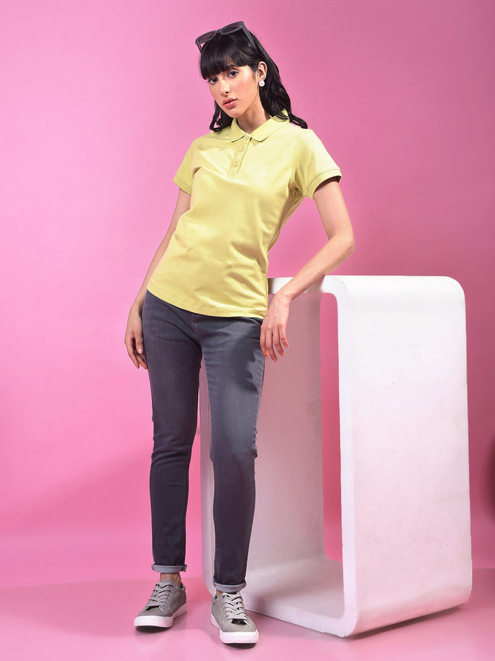 Green Polo Neck T-Shirt-Women T-Shirts-Crimsoune Club