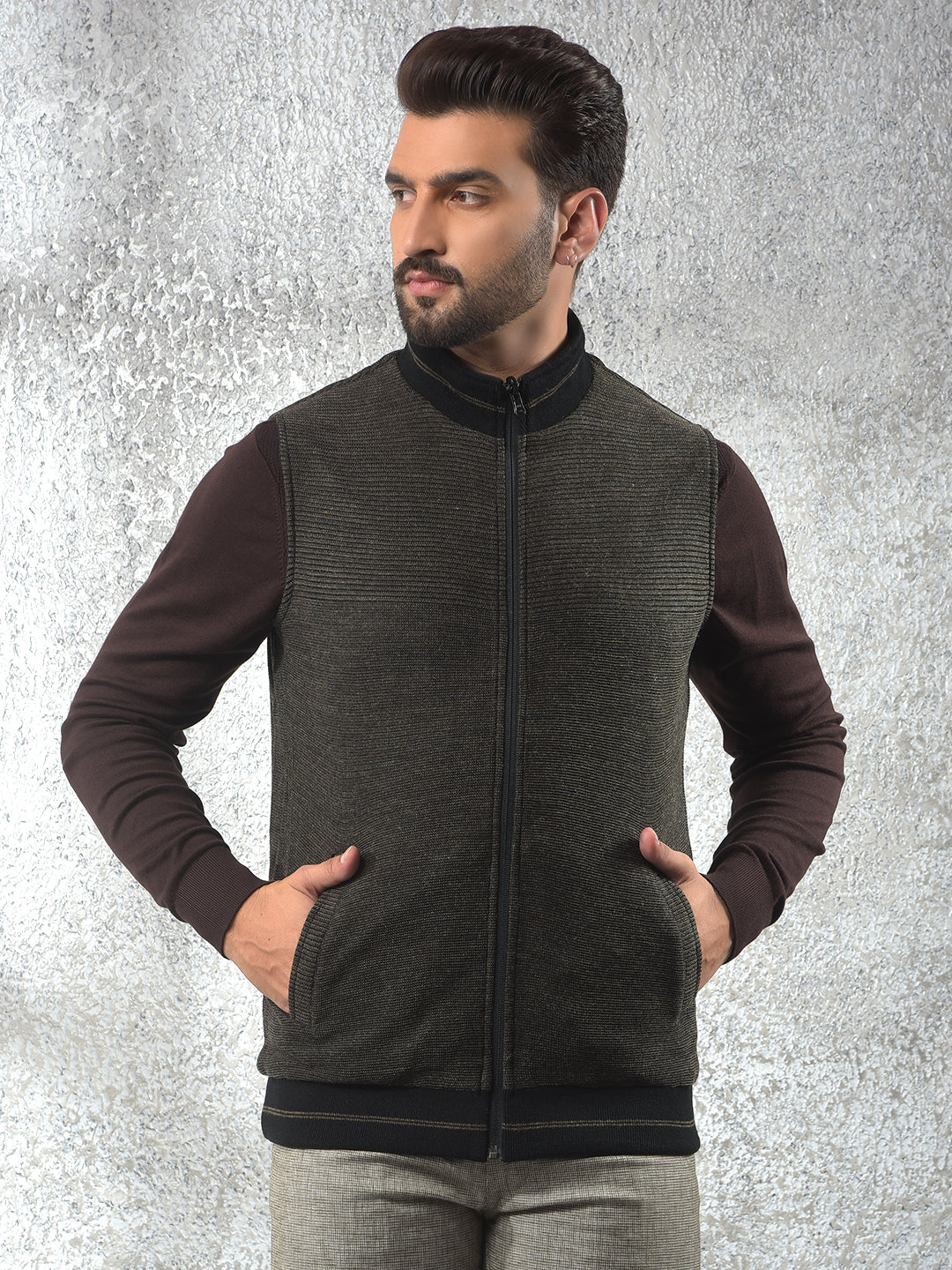 Black Checked Sleeveless Reversible Jacket