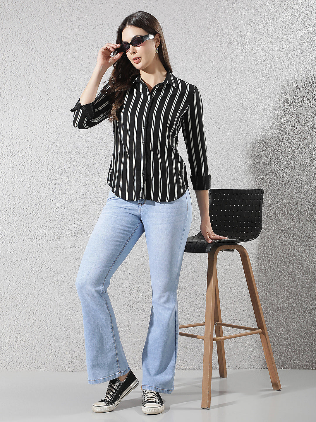 Black Vertical Striped Linen Shirt