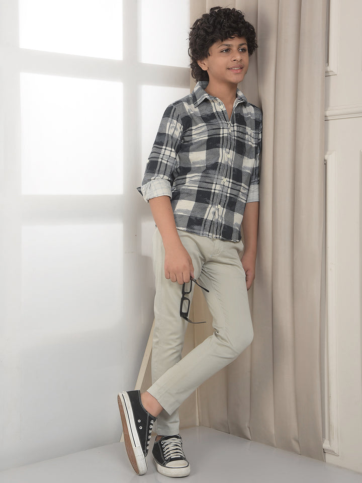Blue Checked 100% Cotton Corduroy Shirt