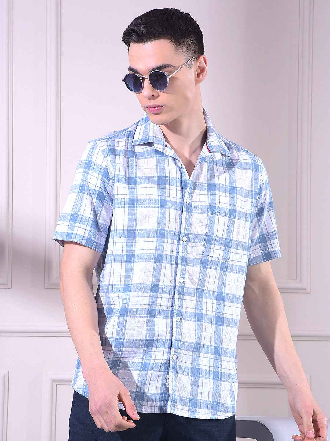 Blue 100% Cotton Checked Shirt